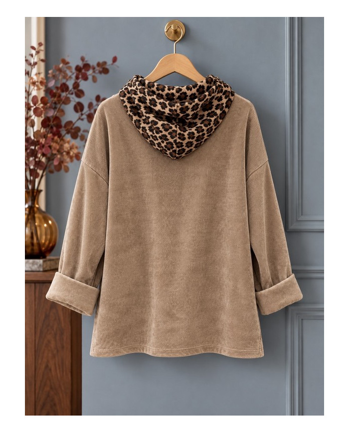 Sweat en velours taupe & léopard