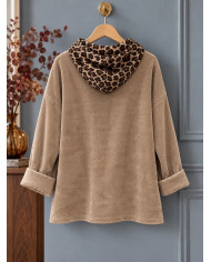 Sweat en velours taupe & léopard