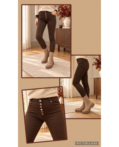 Pantalon chocolat boutons bijoux Julio