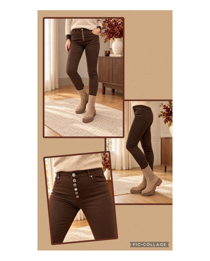 Pantalon chocolat boutons bijoux Julio