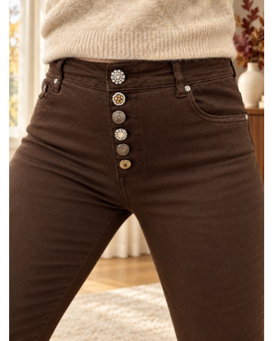 Pantalon chocolat boutons bijoux Julio