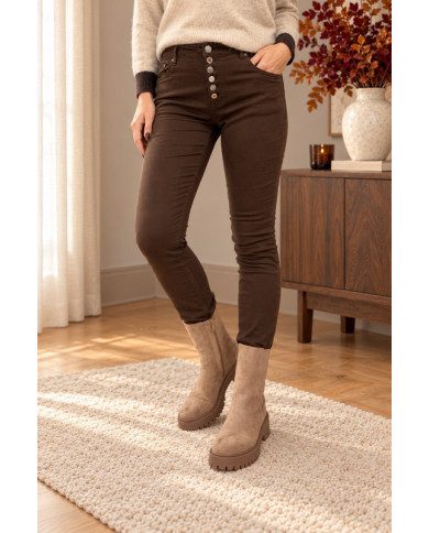 Pantalon chocolat boutons bijoux Julio