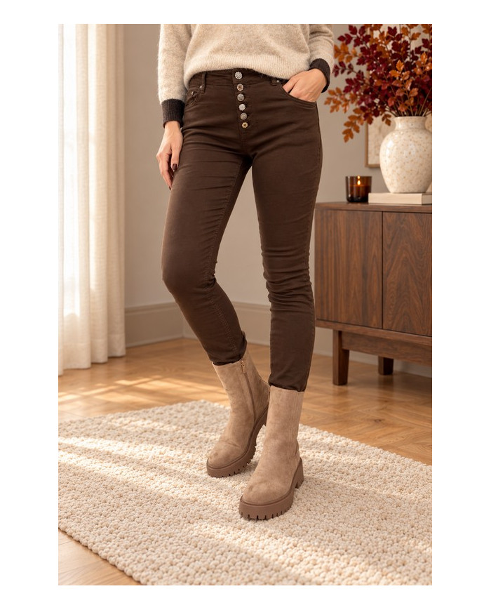 Pantalon chocolat boutons bijoux Julio