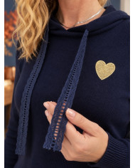 Pull à capuche marine cœur doré