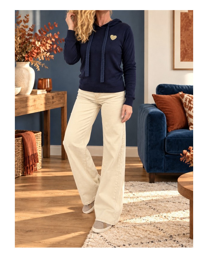 Pull à capuche marine cœur doré