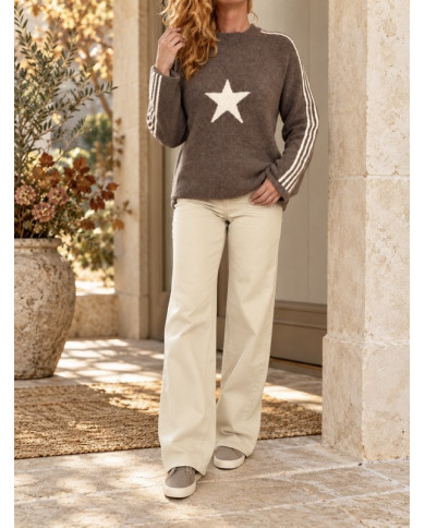 Pull chaud taupe avec étoile écru