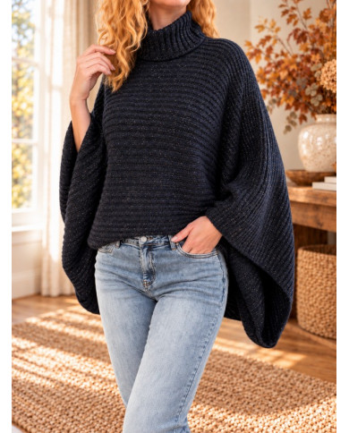Pull poncho bleu marine