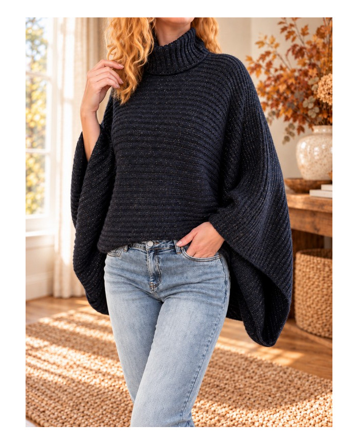 Pull poncho bleu marine