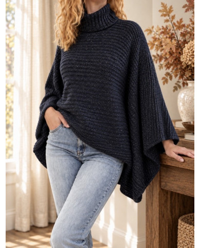 Pull poncho bleu marine