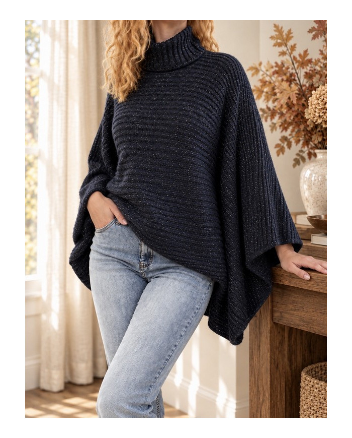 Pull poncho bleu marine