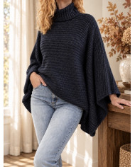 Pull poncho bleu marine