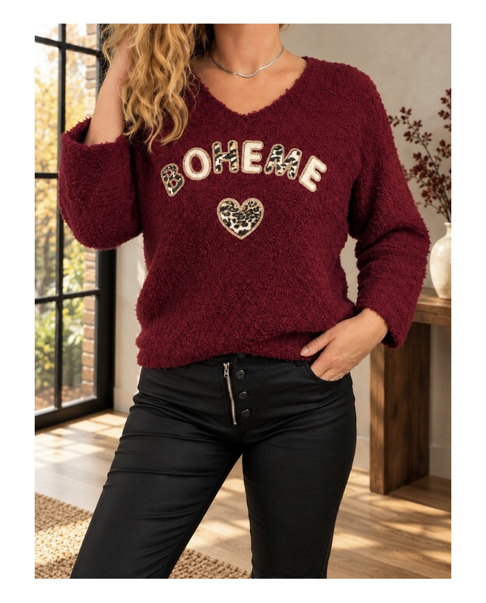 Pull doudou bordeaux "Bohème"