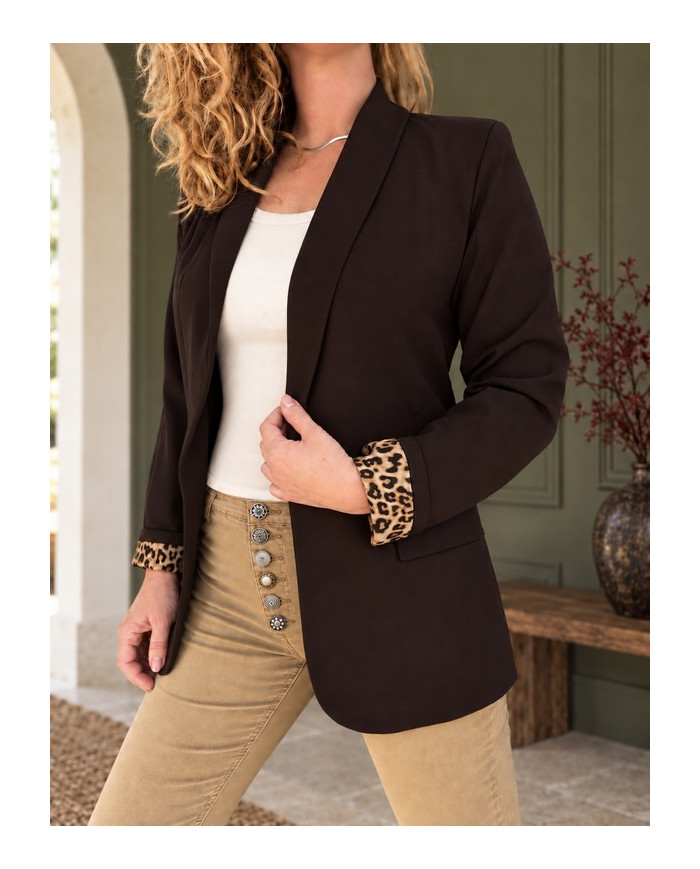 Blazer chocolat & doublure léopard