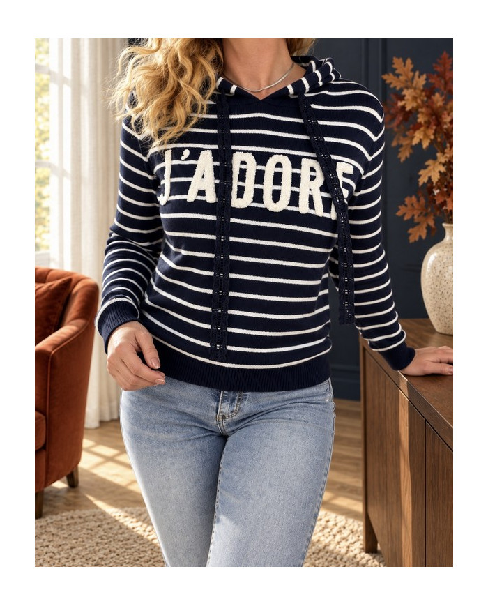 Sweat marinière marine "J'adore"