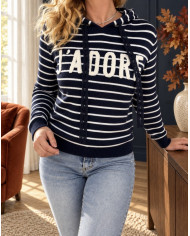 Sweat marinière marine "J'adore"