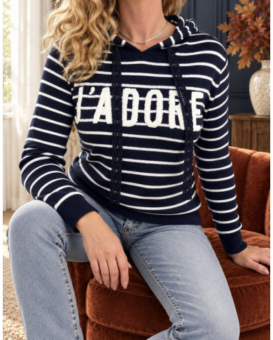 Sweat marinière marine "J'adore"