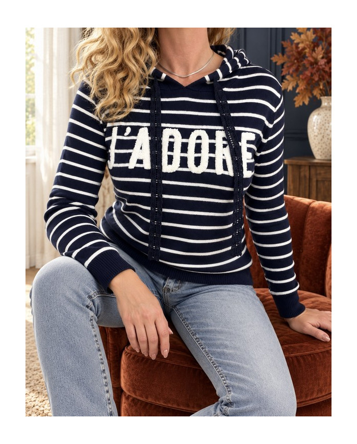 Sweat marinière marine "J'adore"