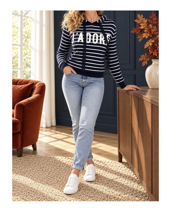 Sweat marinière marine "J'adore"