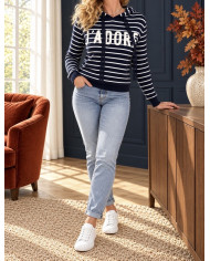 Sweat marinière marine "J'adore"