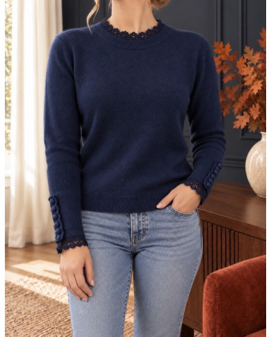 Pull bleu marine & dentelle
