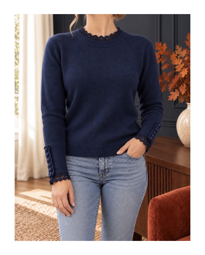 Pull bleu marine & dentelle