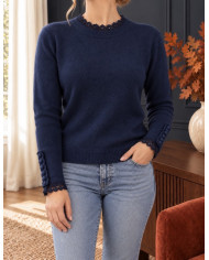 Pull bleu marine & dentelle