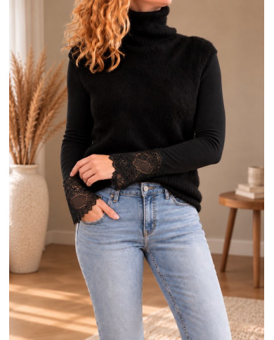 Pull col roulé alpaga sans manches noir