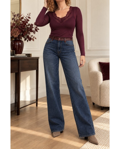 Jean ceinture bordeaux Corentin (coupe longue)