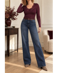 Jean ceinture bordeaux Corentin (coupe longue)
