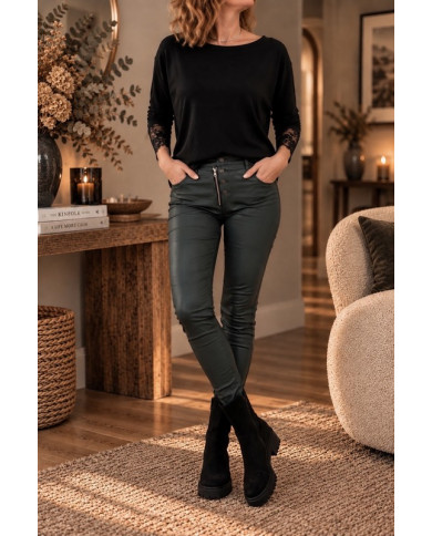 Pantalon en simili vert bouteille Melly Lasia