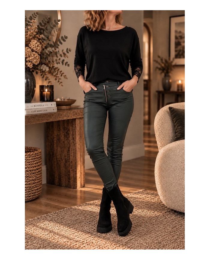 Pantalon en simili vert bouteille Melly Lasia