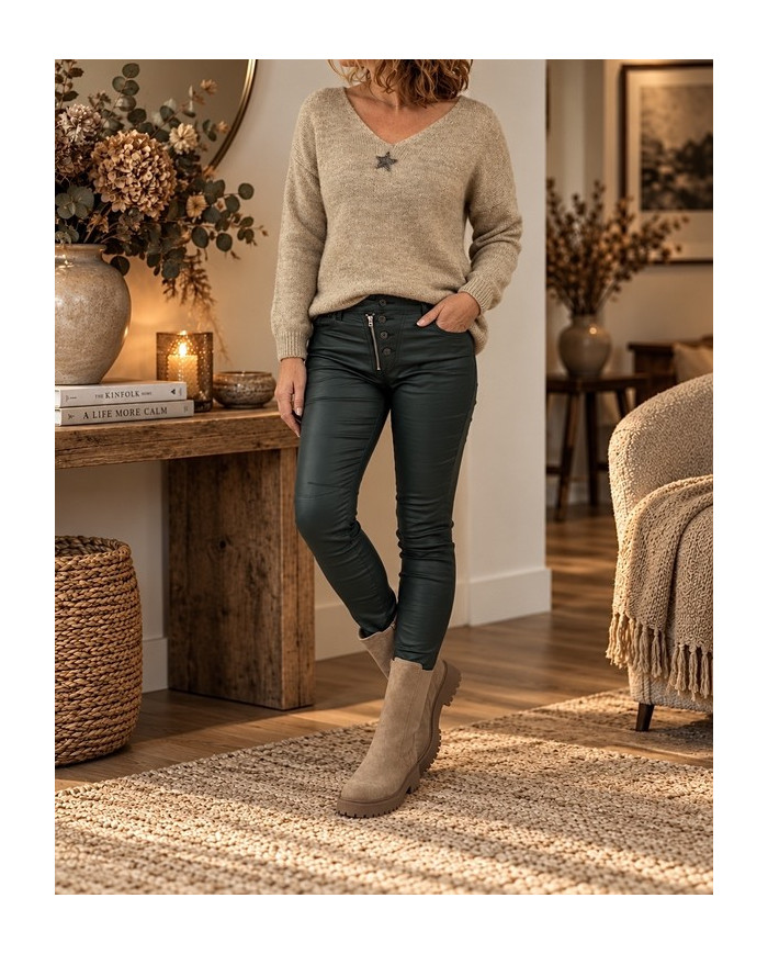 Pantalon en simili vert bouteille Melly Lasia