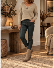 Pantalon en simili vert bouteille Melly Lasia