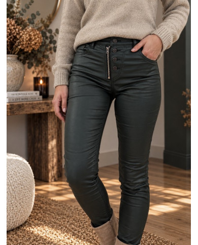 Pantalon en simili vert bouteille Melly Lasia