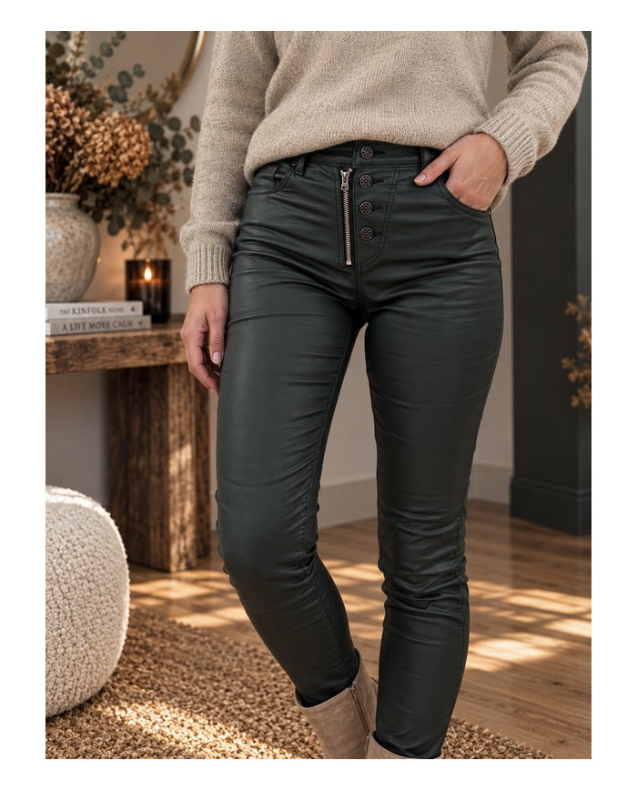Pantalon en simili vert bouteille Melly Lasia
