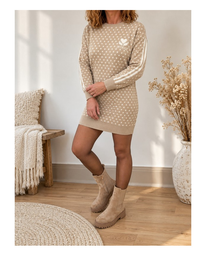 Robe pull beige taupe "Amour" Rebecca