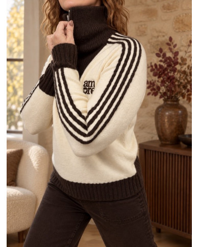 Pull écru & choco col camionneur "Amore"