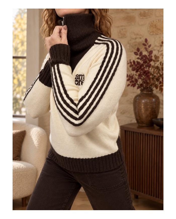 Pull écru & choco col camionneur "Amore"
