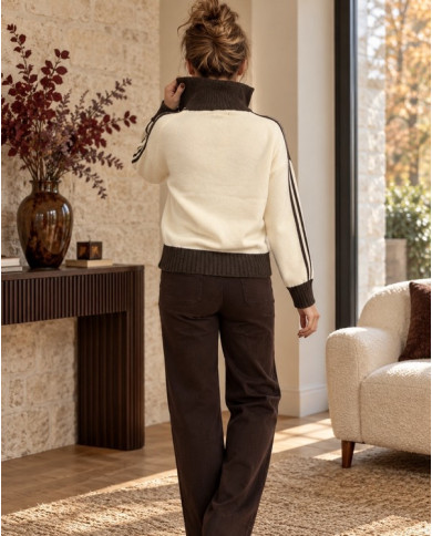 Pull écru & choco col camionneur "Amore"