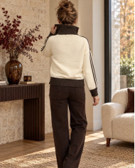 Pull écru & choco col camionneur "Amore"