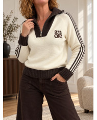 Pull écru & choco col camionneur "Amore"