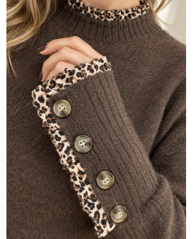 Pull choco & détails léopard