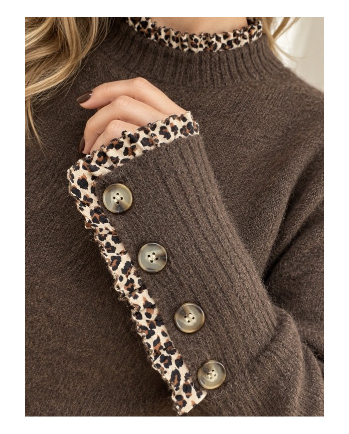 Pull choco & détails léopard