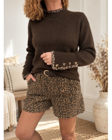 Pull choco & détails léopard