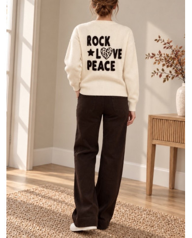 Pull "Rock Love Peace" beige