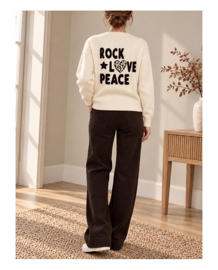 Pull "Rock Love Peace" beige