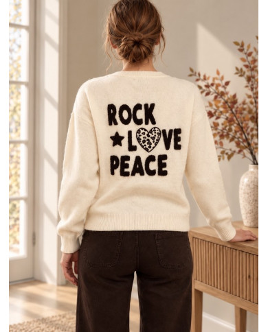 Pull "Rock Love Peace" beige