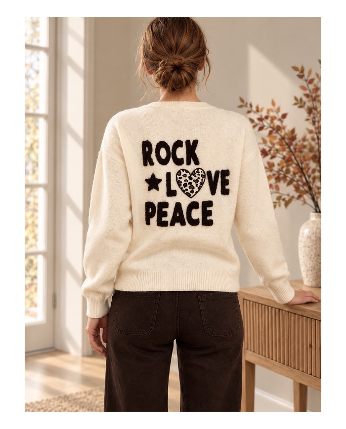 Pull "Rock Love Peace" beige