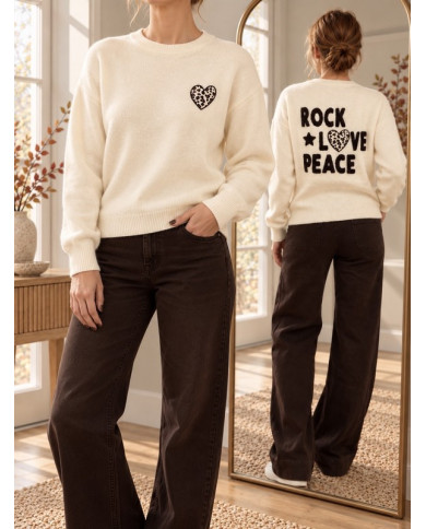 Pull "Rock Love Peace" beige