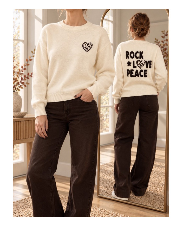 Pull "Rock Love Peace" beige